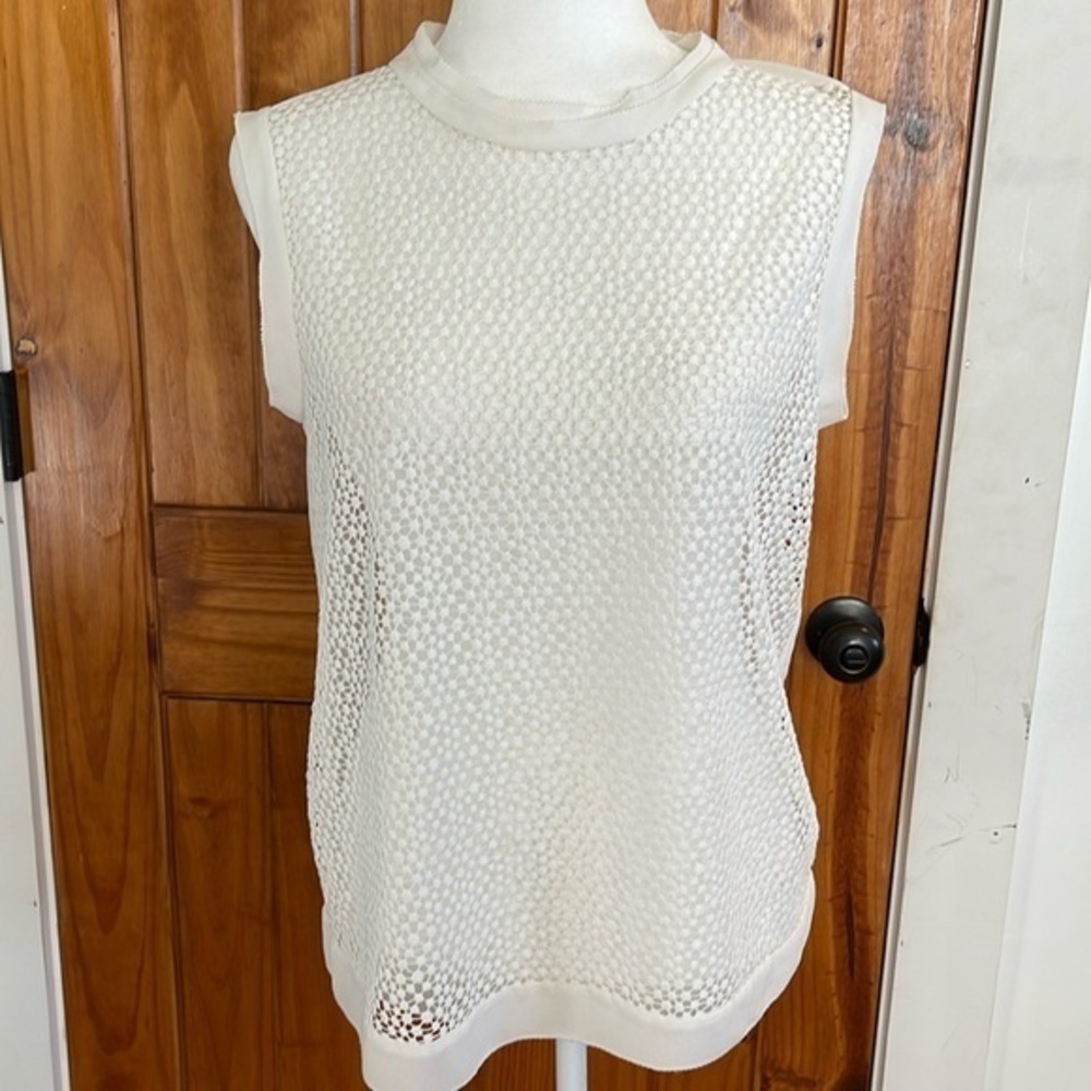 Zara Basic White Lace Cutout Crochet Sheer Sleeveless Top Medium